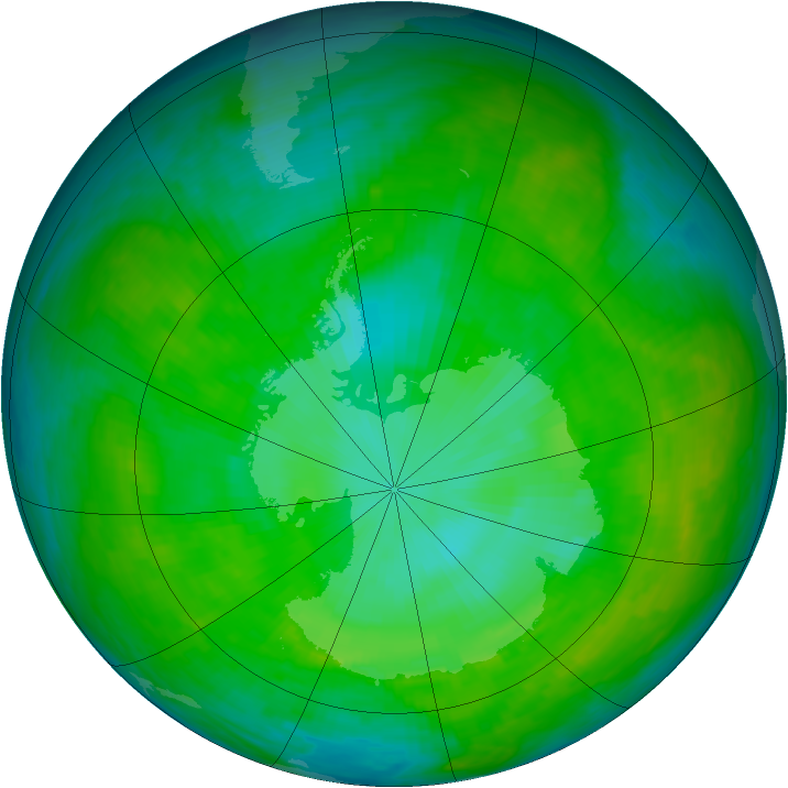 Antarctic ozone map for 28 December 1984